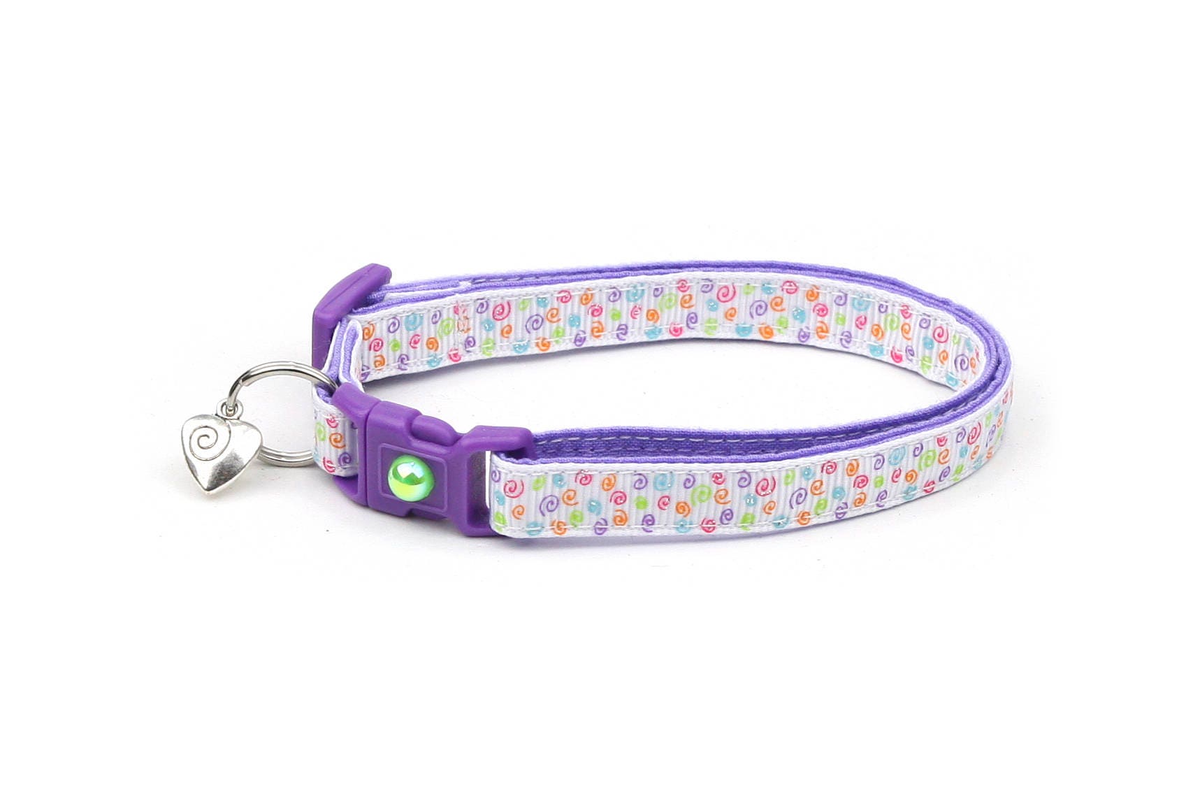 Handmade Rainbow Cotton Cat Collar with Safety Breakaway Clip and Removable Bell