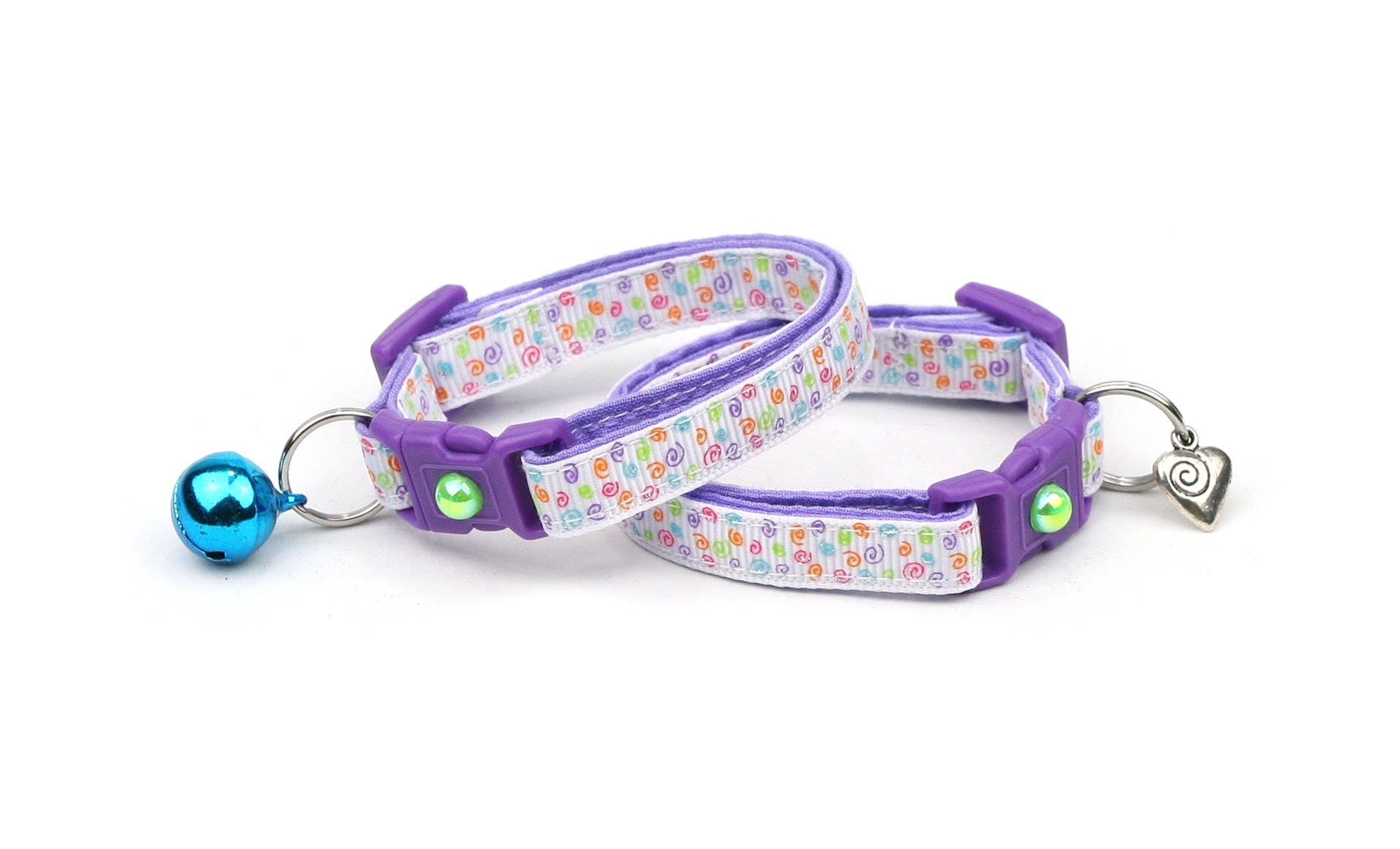 Handmade Rainbow Cotton Cat Collar with Safety Breakaway Clip and Removable Bell