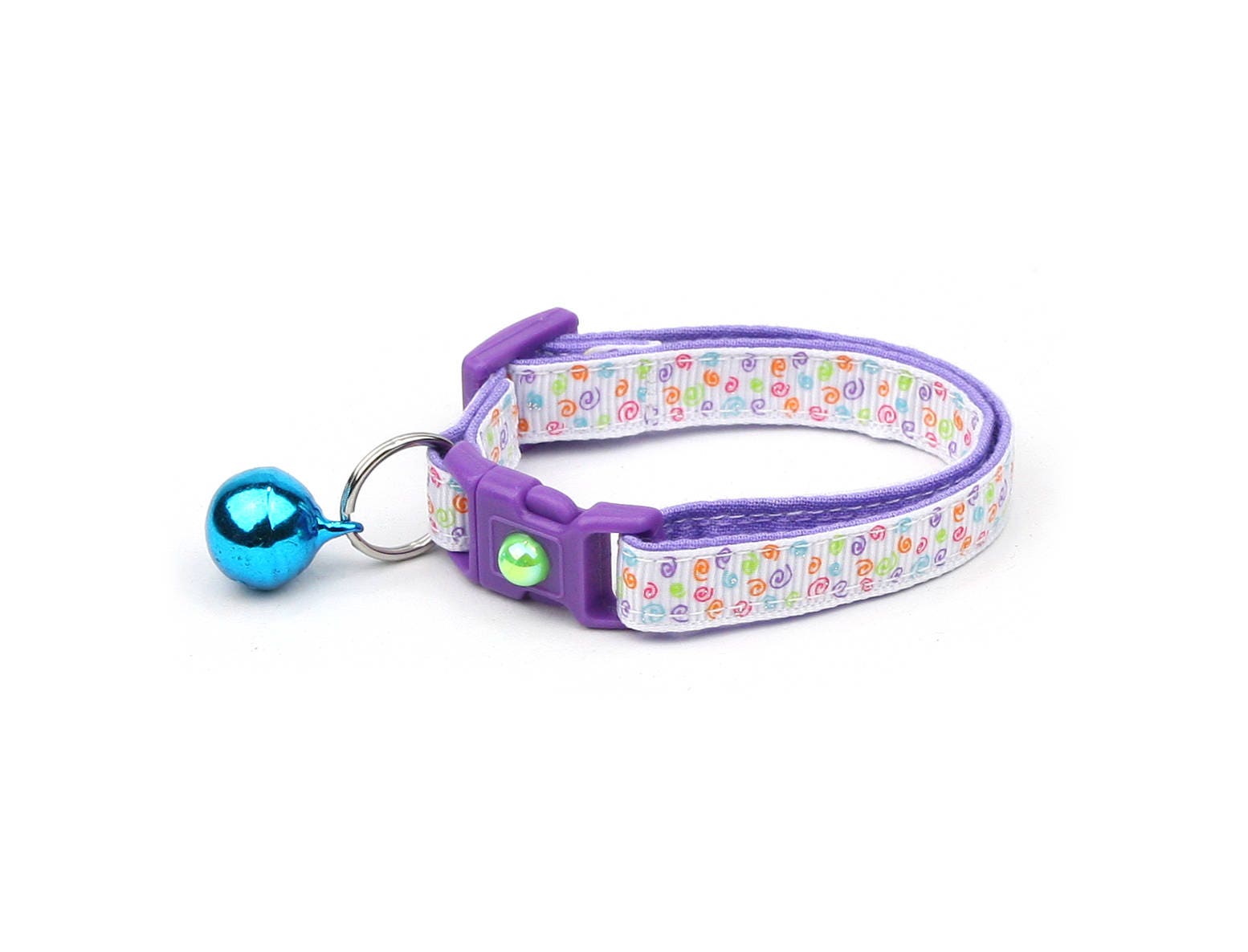 Handmade Rainbow Cotton Cat Collar with Safety Breakaway Clip and Removable Bell