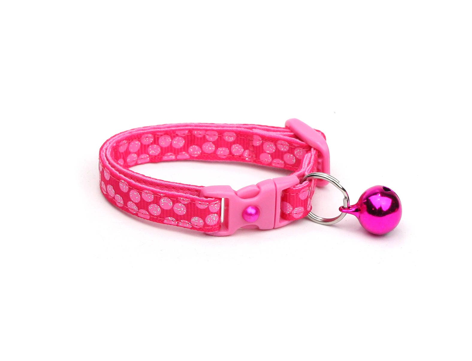 Handmade Pink Polka Dot Cat Collar with Safety Breakaway and Optional Bell