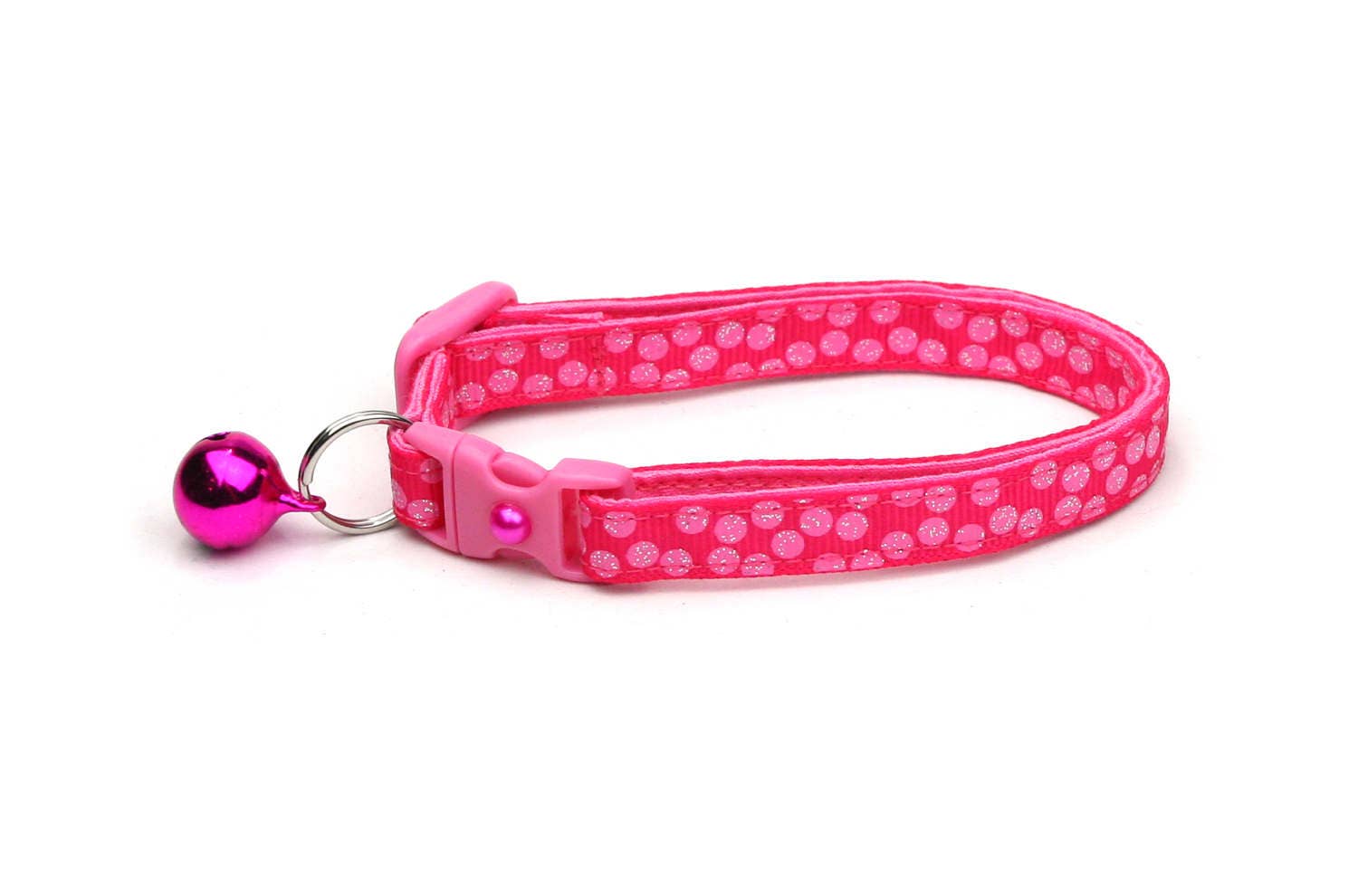 Handmade Pink Polka Dot Cat Collar with Safety Breakaway and Optional Bell
