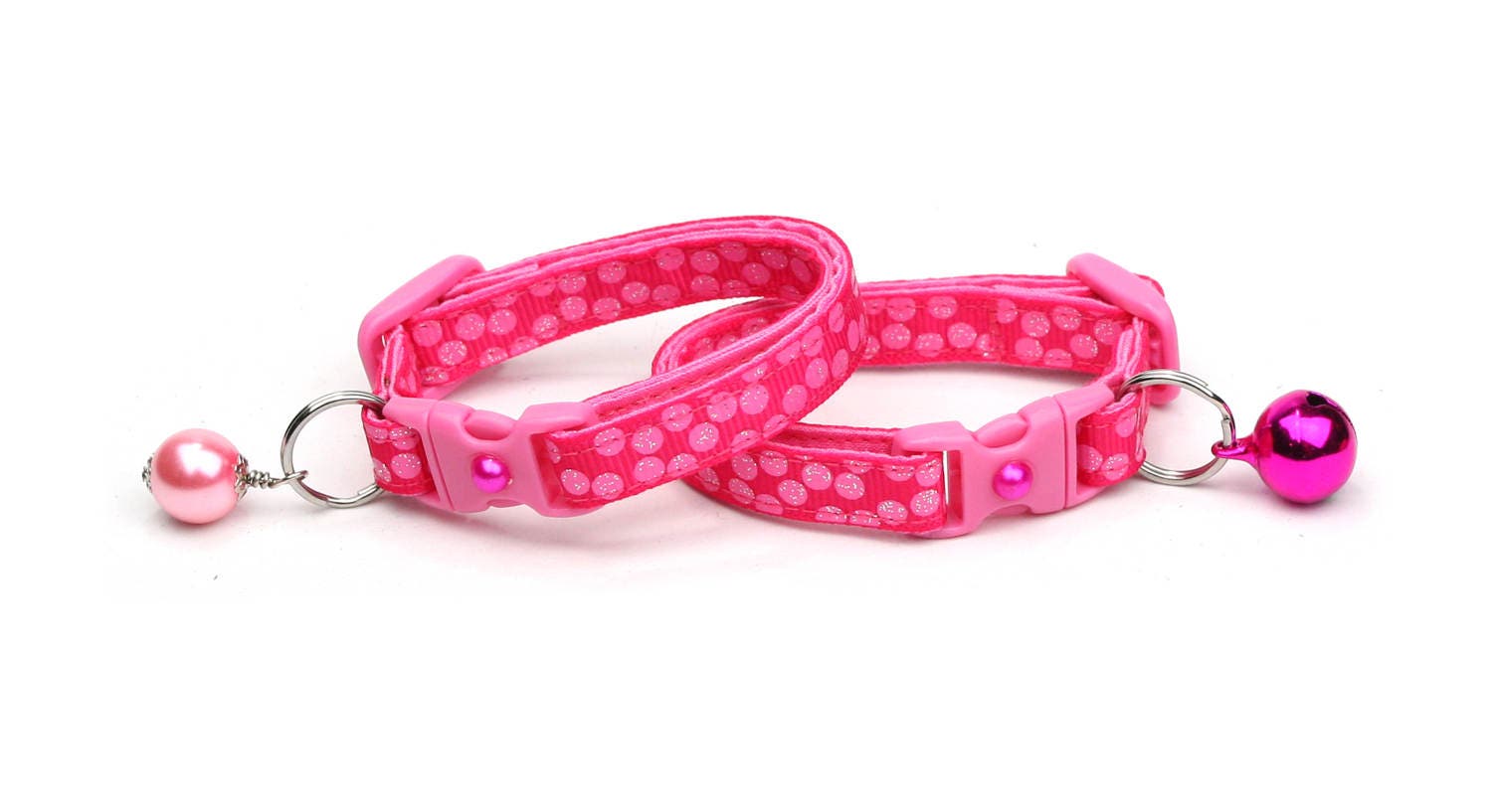 Handmade Pink Polka Dot Cat Collar with Safety Breakaway and Optional Bell