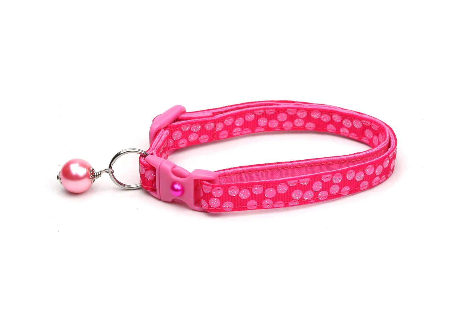 Handmade Pink Polka Dot Cat Collar with Safety Breakaway and Optional Bell