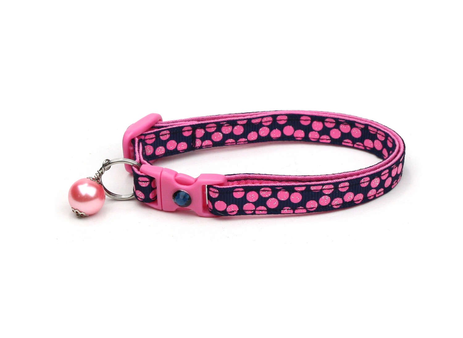 Pink Polka Dot Cat Collar with Breakaway Safety Clip and Optional Bell for Small and Large Cats