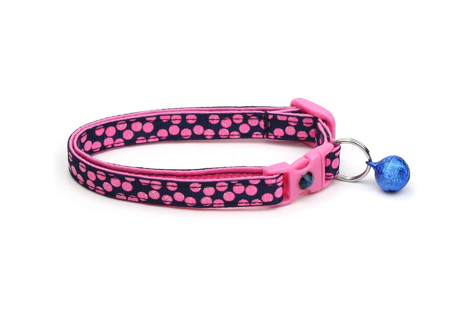 Pink Polka Dot Cat Collar with Breakaway Safety Clip and Optional Bell for Small and Large Cats