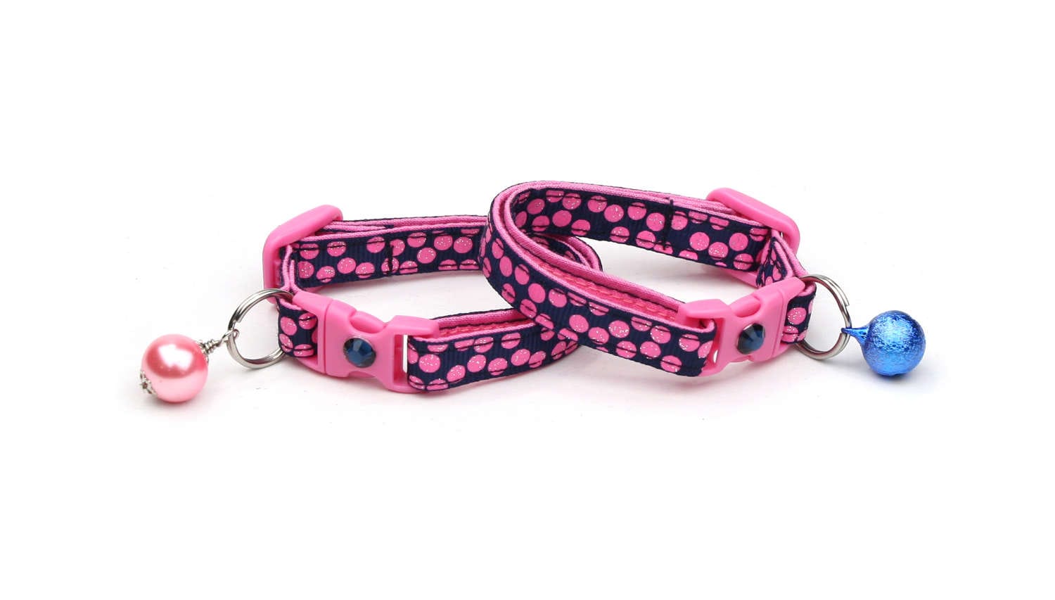 Pink Polka Dot Cat Collar with Breakaway Safety Clip and Optional Bell for Small and Large Cats