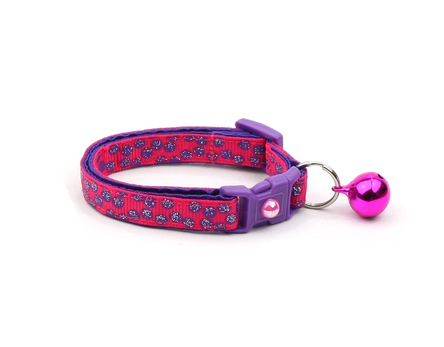 Purple Polka Dot Cotton Cat Collar with Breakaway Safety Clip & Bell