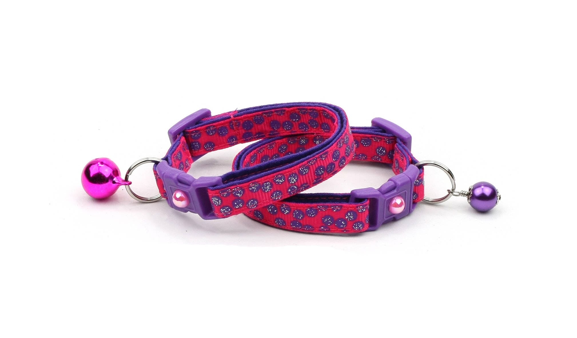 Purple Polka Dot Cotton Cat Collar with Breakaway Safety Clip & Bell