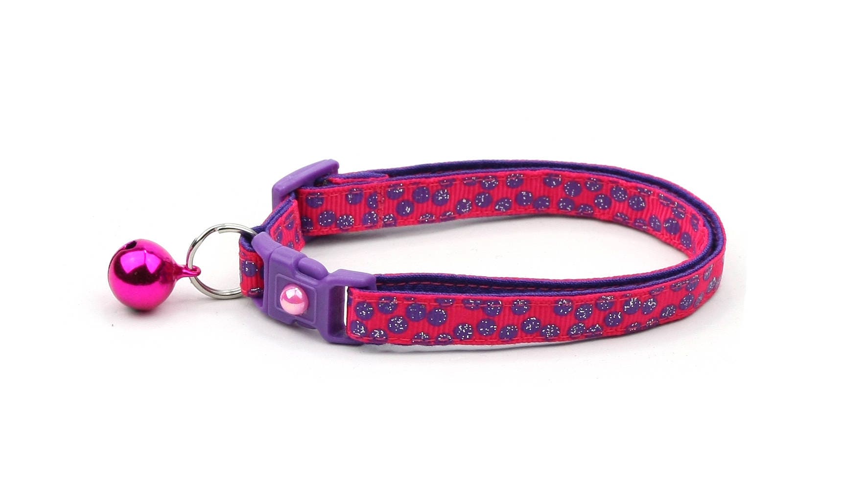 Purple Polka Dot Cotton Cat Collar with Breakaway Safety Clip & Bell