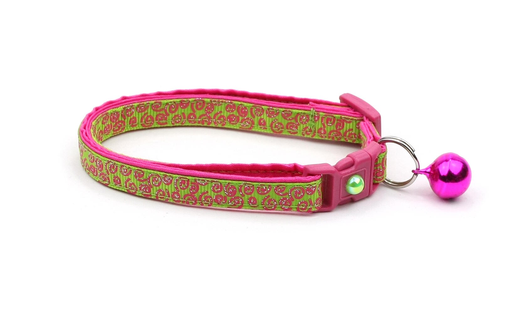 Bright Green & Pink Decorative Cat Collar with Safety Breakaway and Optional Bell