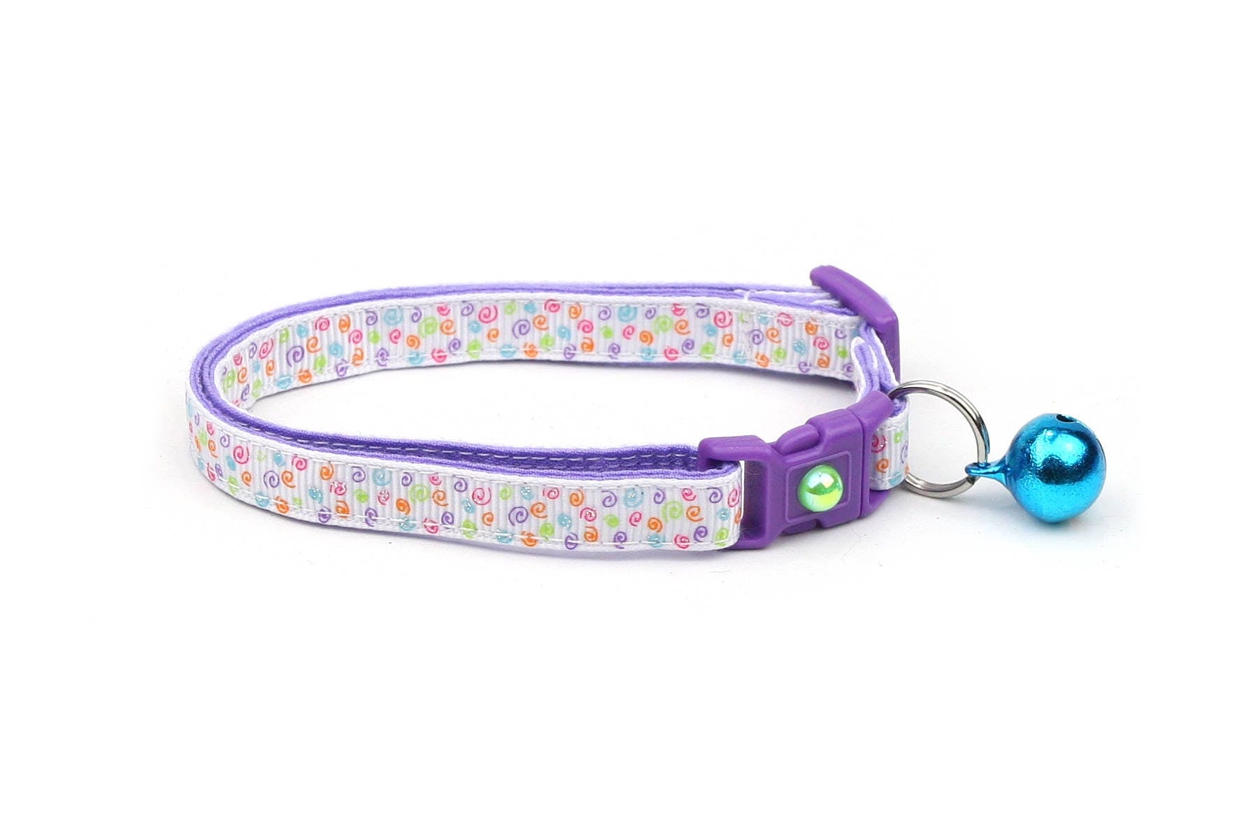 Handmade Rainbow Cotton Cat Collar with Safety Breakaway Clip and Removable Bell