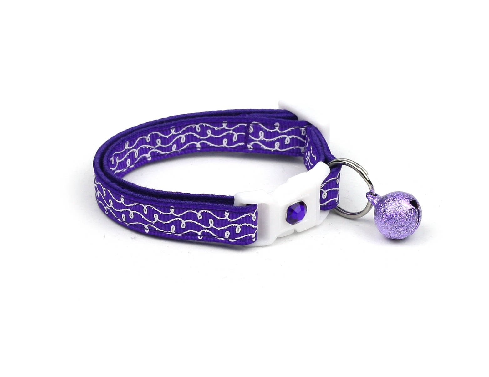 Purple Cat Collar with White Squiggles – Breakaway Safety, Custom Options, and Washable Reinforced Cotton