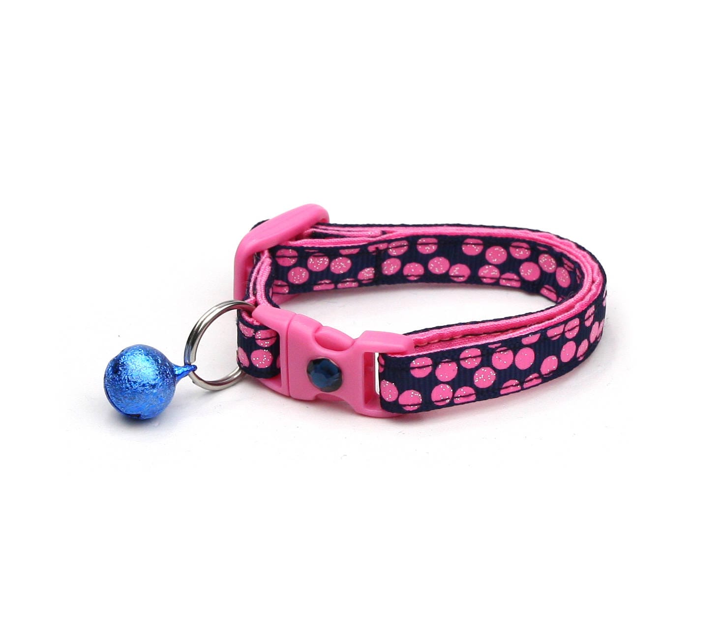Pink Polka Dot Cat Collar with Breakaway Safety Clip and Optional Bell for Small and Large Cats