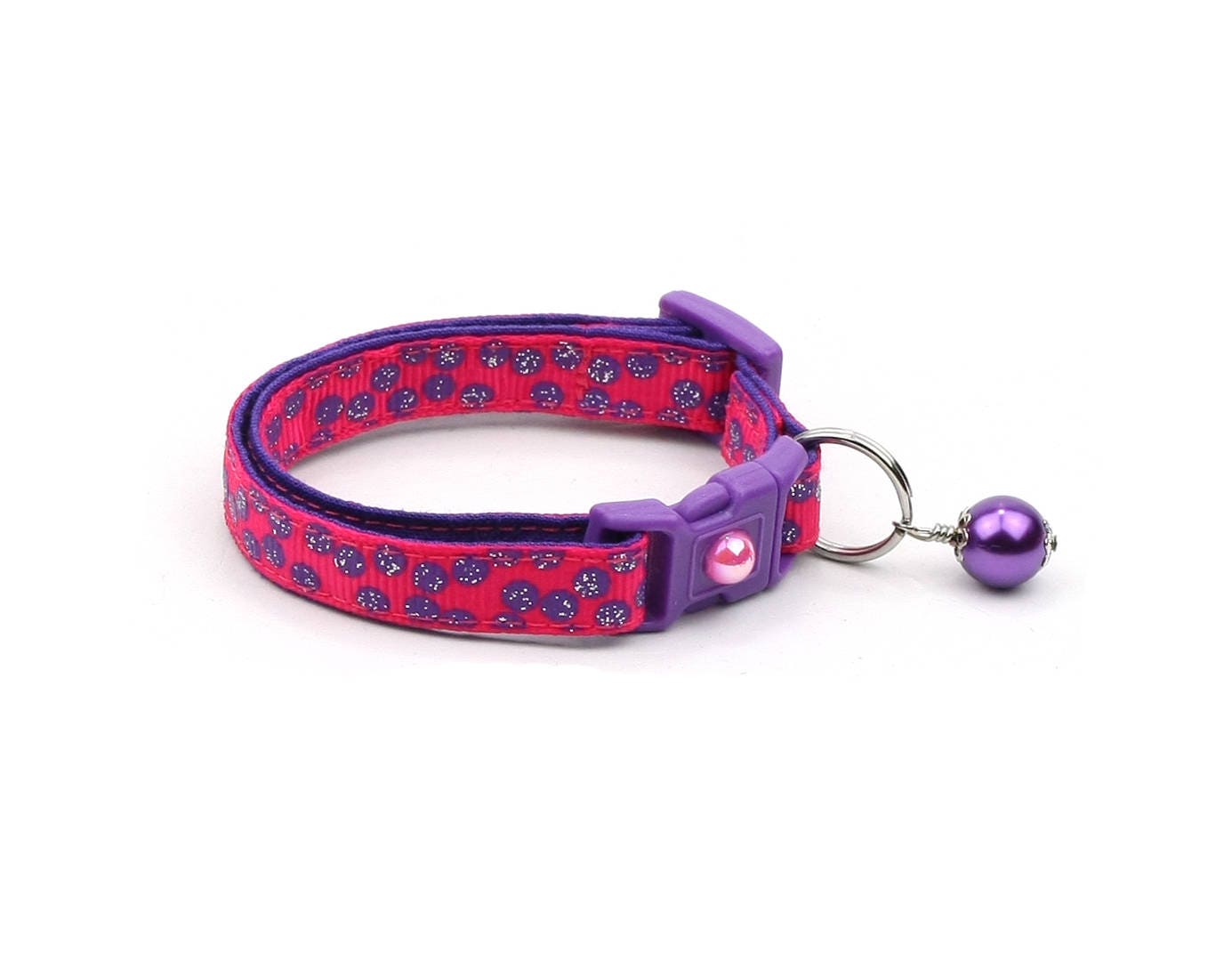 Purple Polka Dot Cotton Cat Collar with Breakaway Safety Clip & Bell