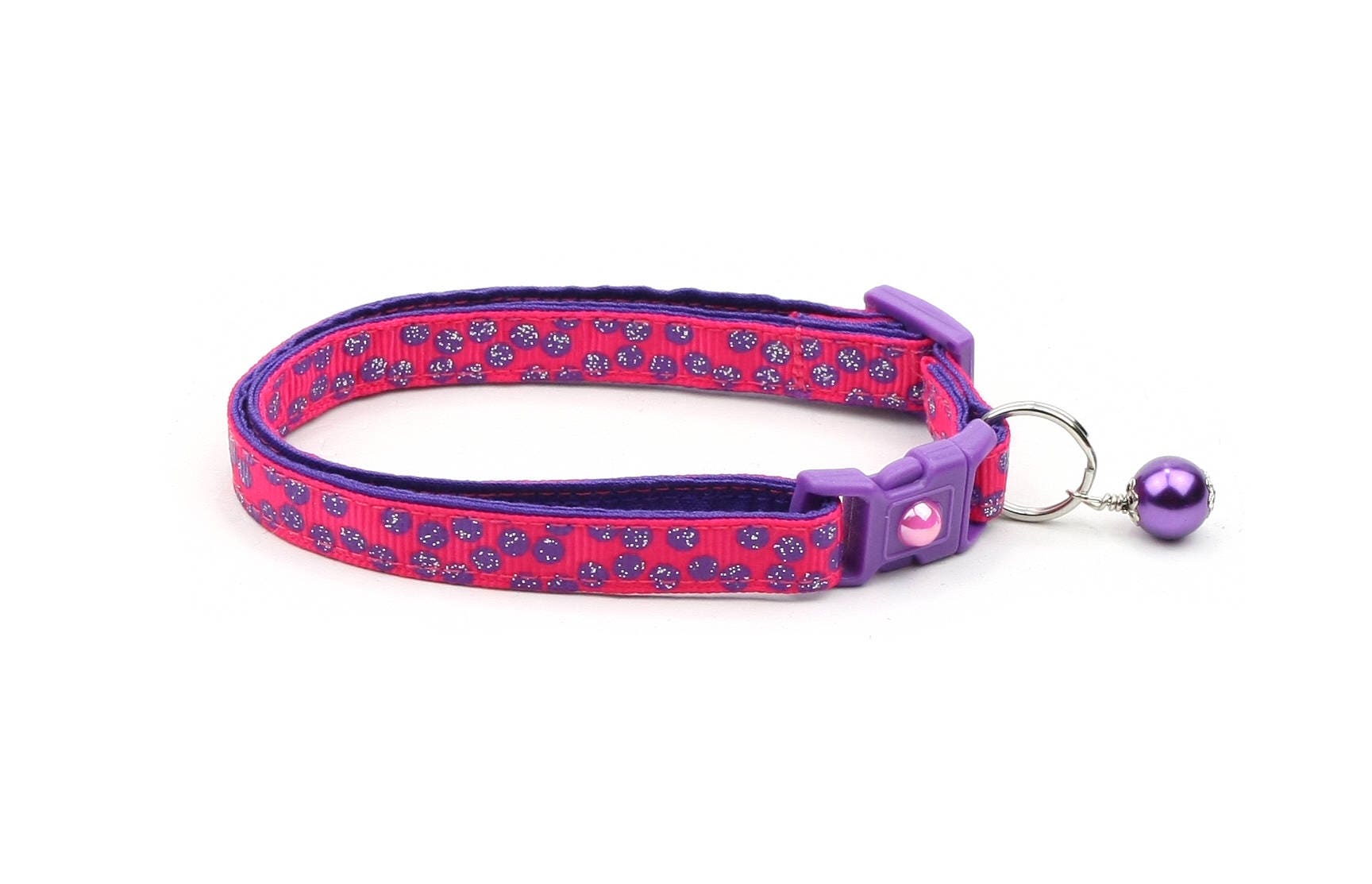 Purple Polka Dot Cotton Cat Collar with Breakaway Safety Clip & Bell