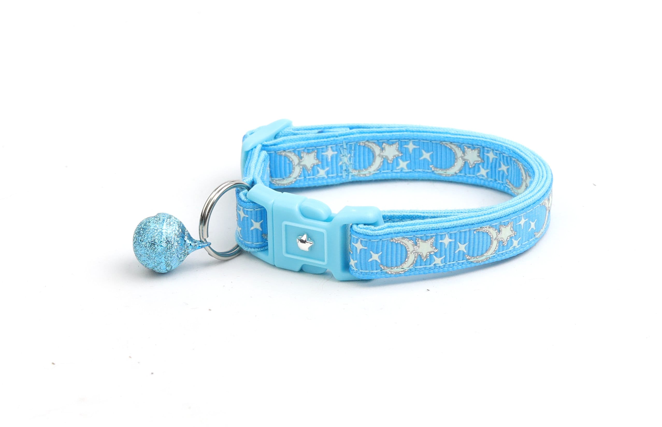 Glow in the Dark Cat Collar with Moon & Star Design - Adjustable, Safe, Washable