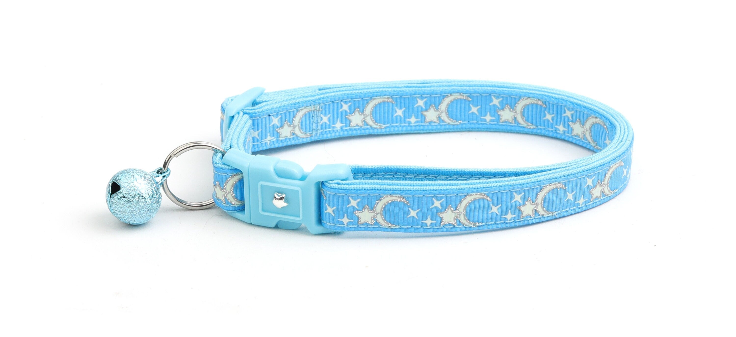Glow in the Dark Cat Collar with Moon & Star Design - Adjustable, Safe, Washable