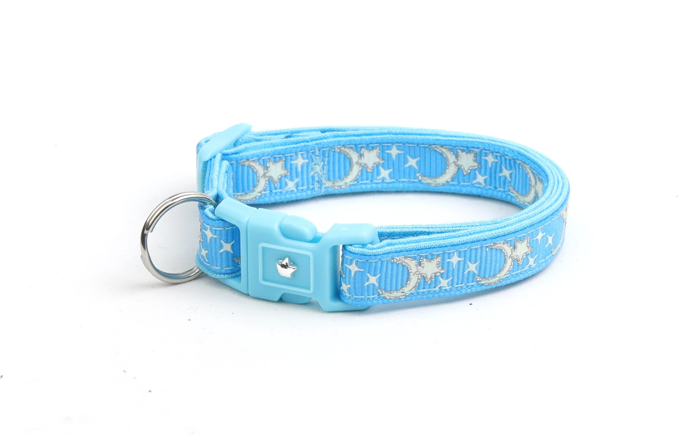 Glow in the Dark Cat Collar with Moon & Star Design - Adjustable, Safe, Washable