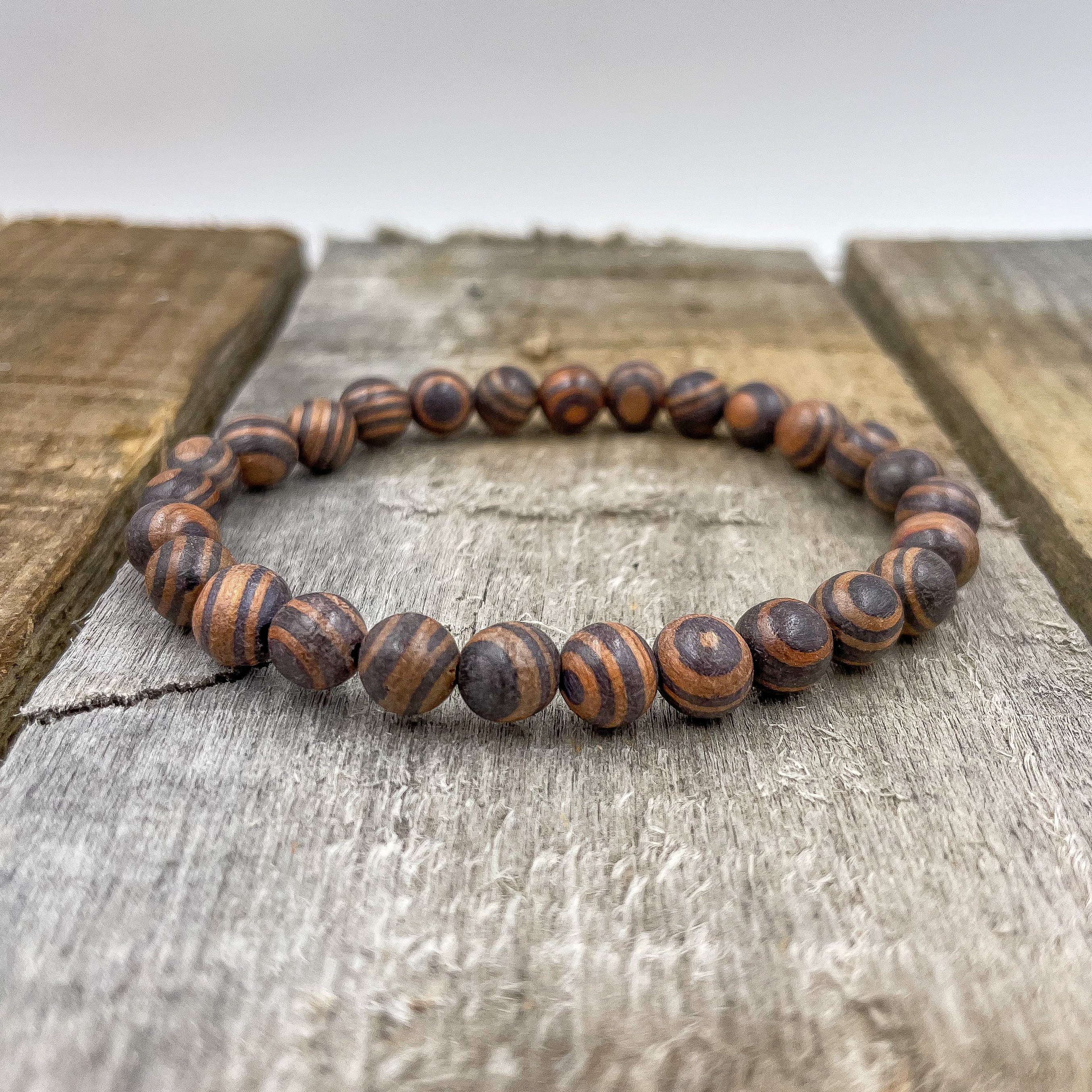 Union Zebra Rosewood Mala Beaded Bracelet – Handmade 8mm Natural Wood Bracelet for Balance, Strength & Everyday Style