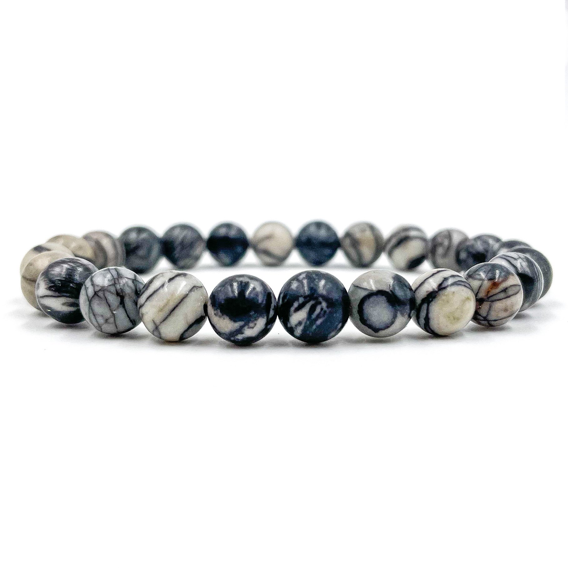 Union – Black Silk Stone Gemstone Beaded Bracelet | Natural 8mm Onyx Healing Jewelry