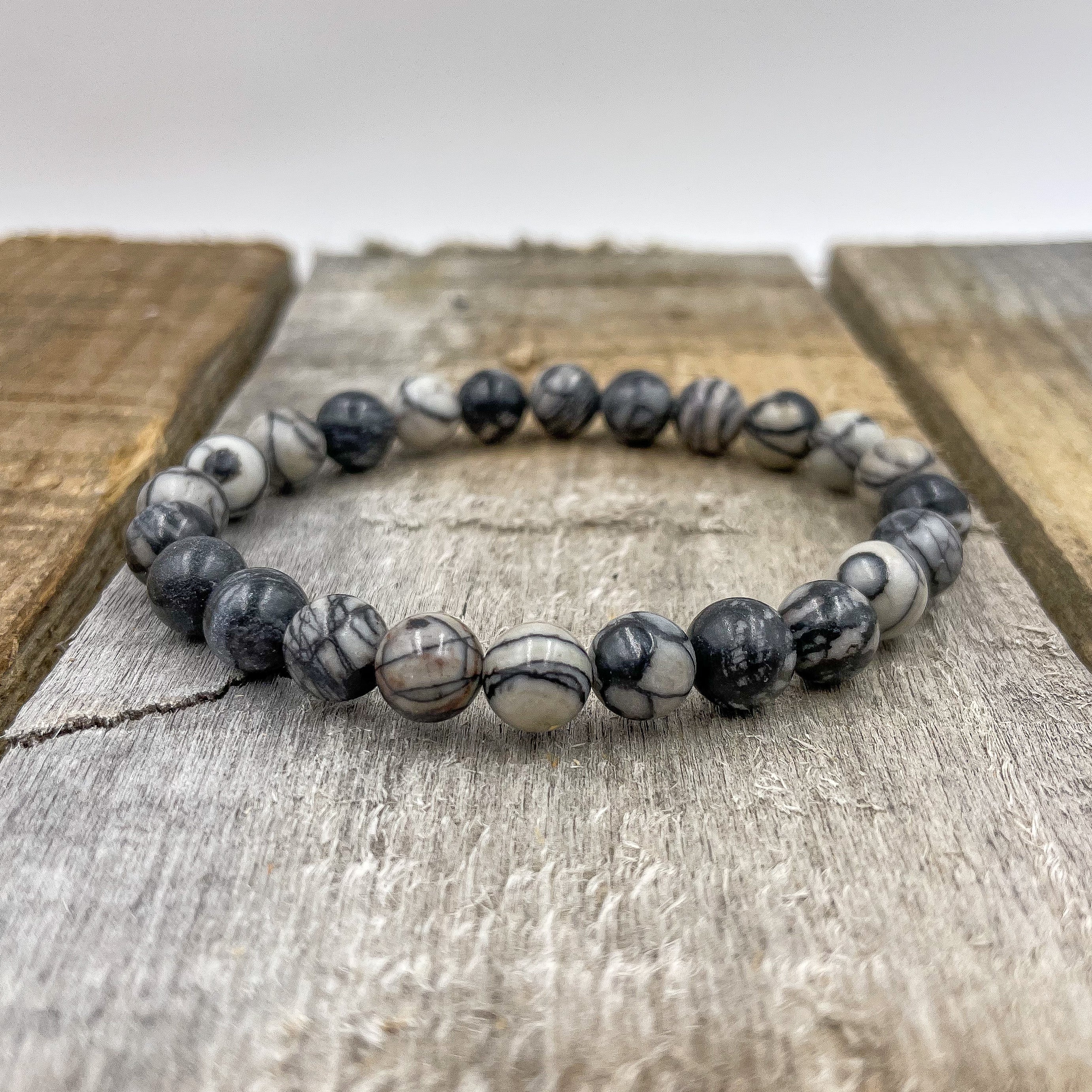 Union – Black Silk Stone Gemstone Beaded Bracelet | Natural 8mm Onyx Healing Jewelry