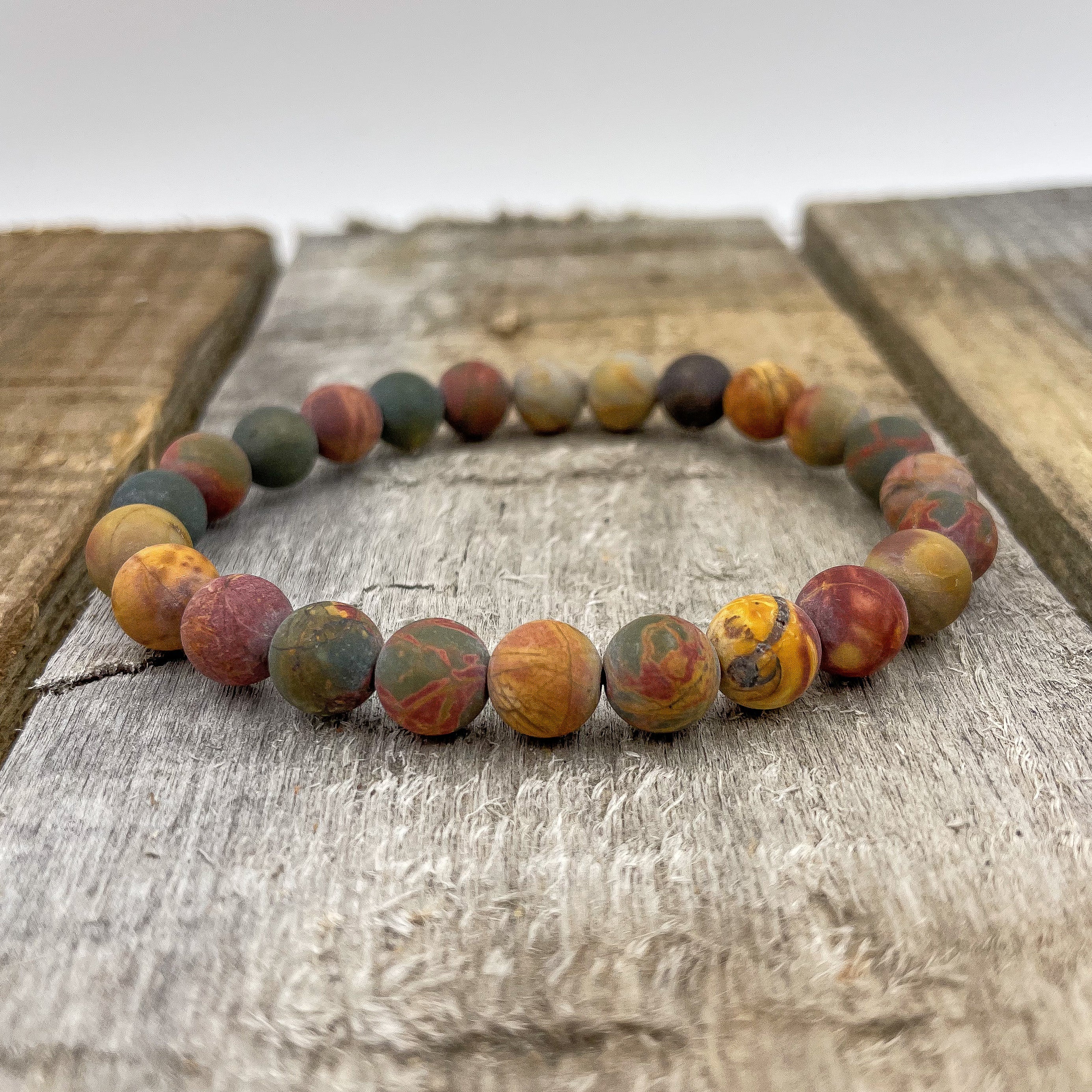 Union Multicolor Picasso Jasper Gemstone Beaded Bracelet – Handmade 8mm Healing Stone Bracelet for Creativity & Balance