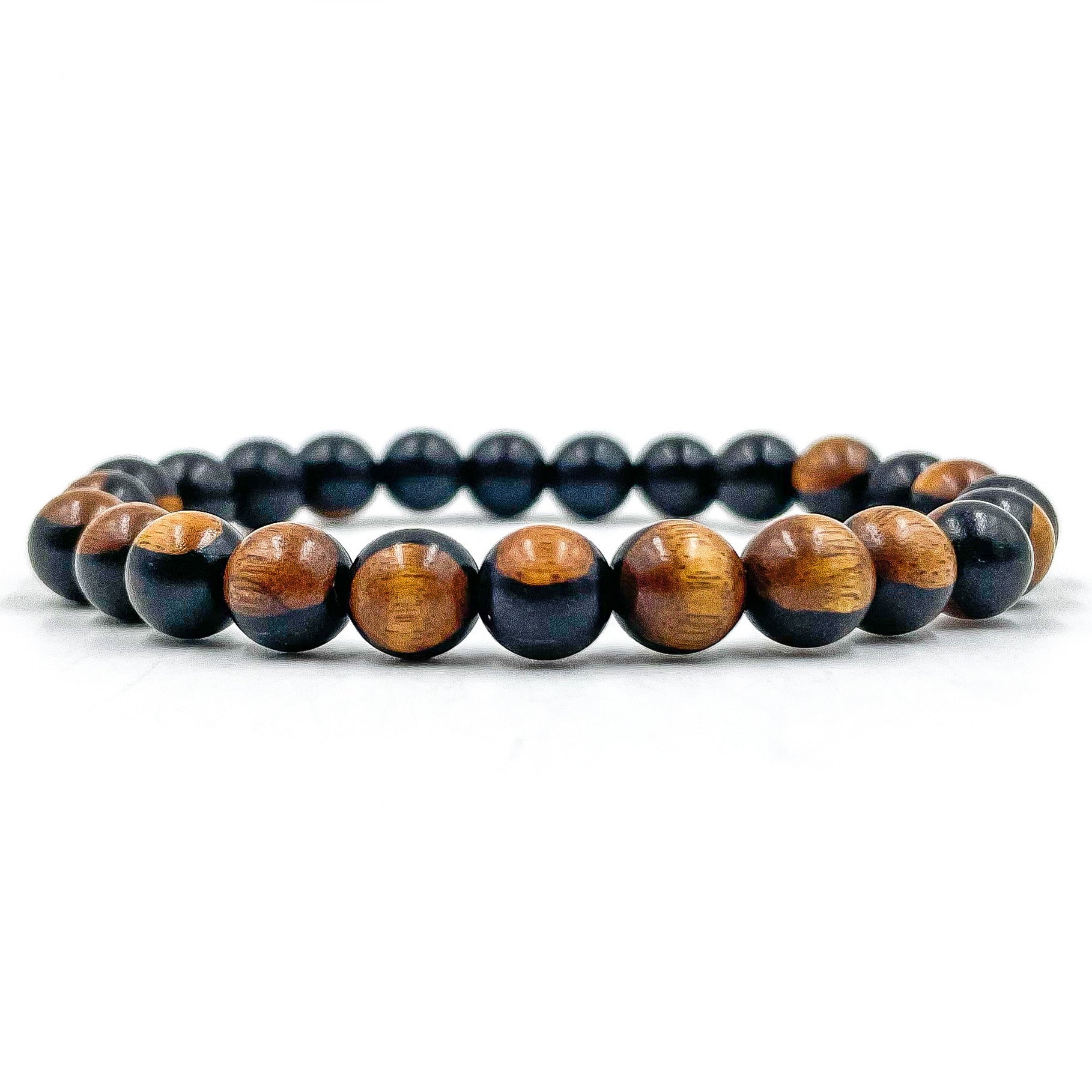 Union – Dual Black & Brown Sandalwood Mala Beaded Bracelet | Natural 8mm Wood Beads, Handmade Jewelry