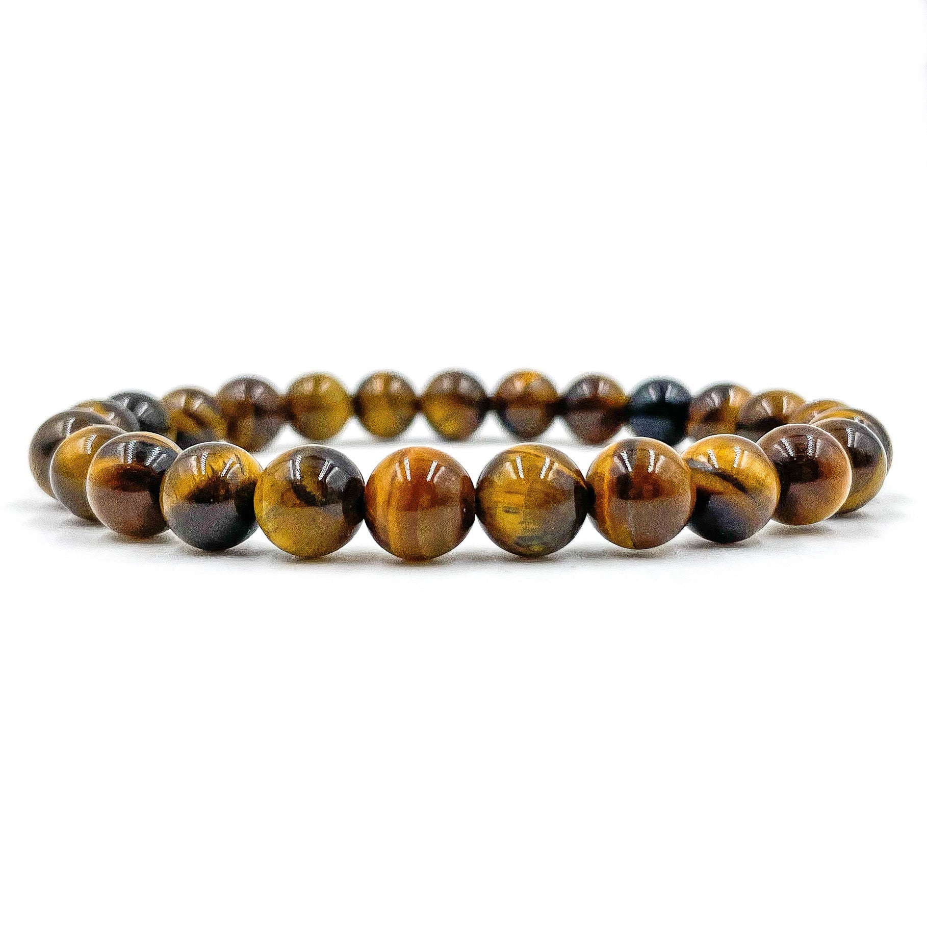Tiger Eye Gemstone Beaded Bracelet – 8mm Natural Stone Beads, Stretch Cord, Handmade Spiritual Jewelry