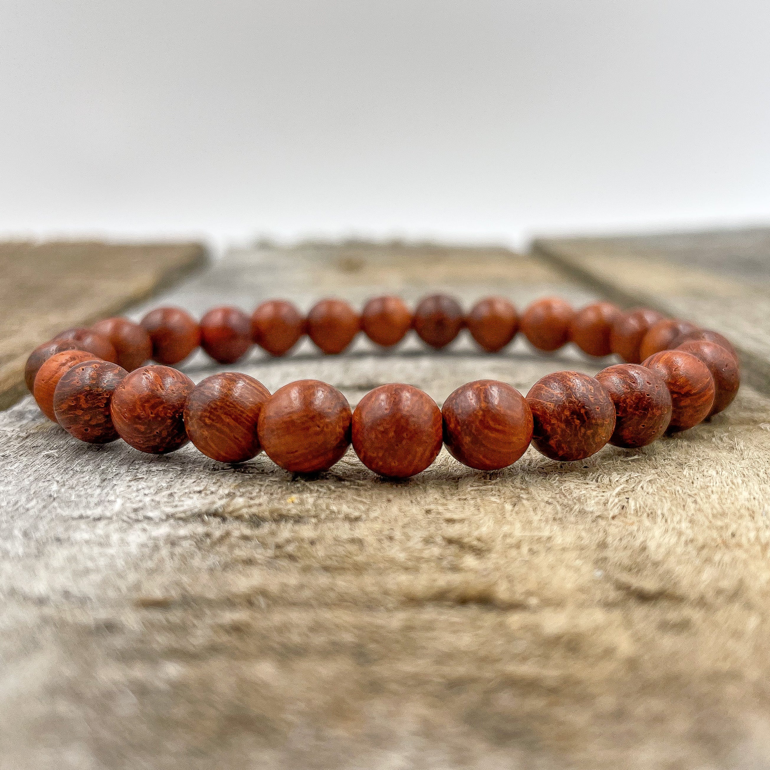 Union Red Rosewood Mala Beaded Bracelet – Handmade 8mm Natural Wooden Beads, Stretch Fit Meditation Bracelet with Lifetime Warranty