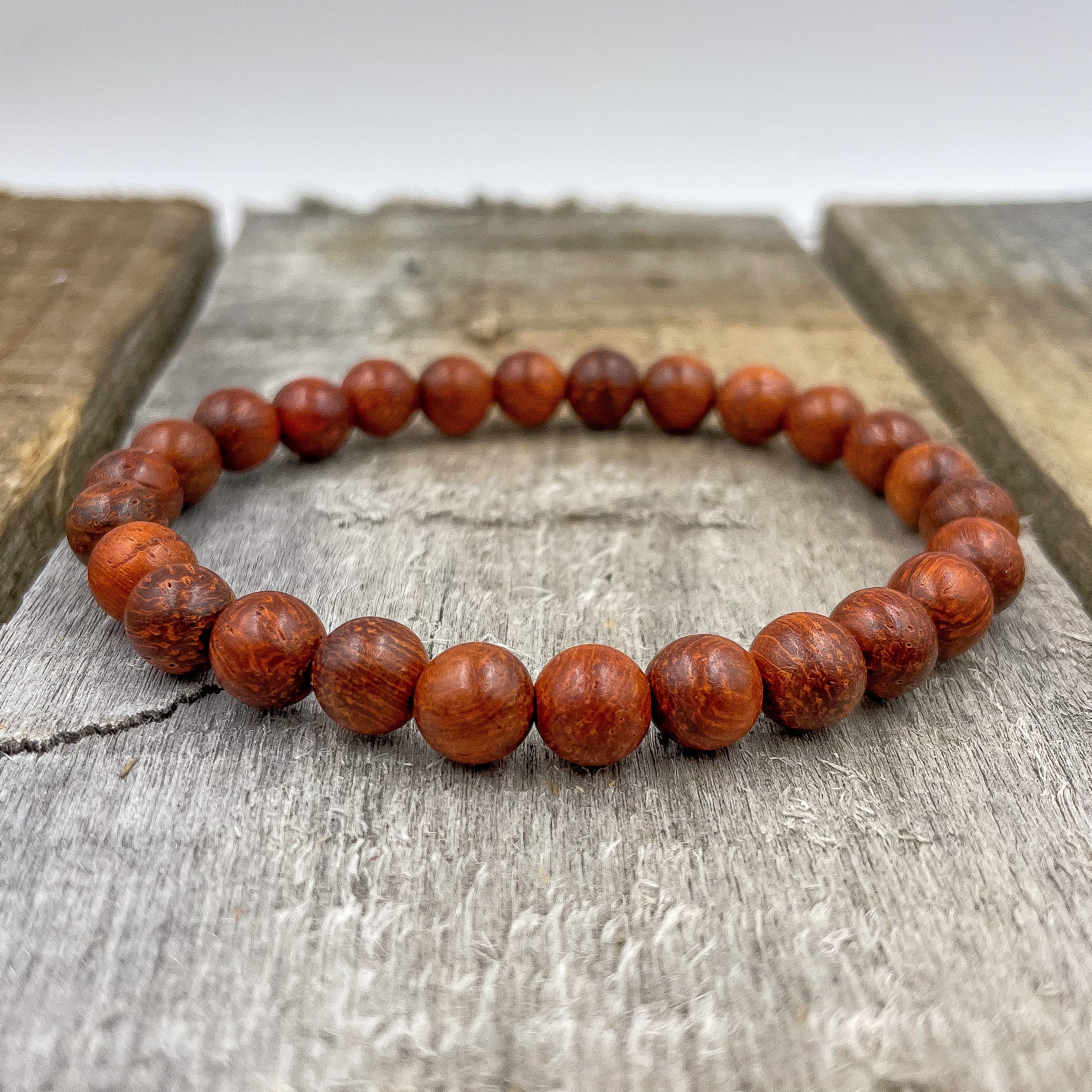 Union Red Rosewood Mala Beaded Bracelet – Handmade 8mm Natural Wooden Beads, Stretch Fit Meditation Bracelet with Lifetime Warranty