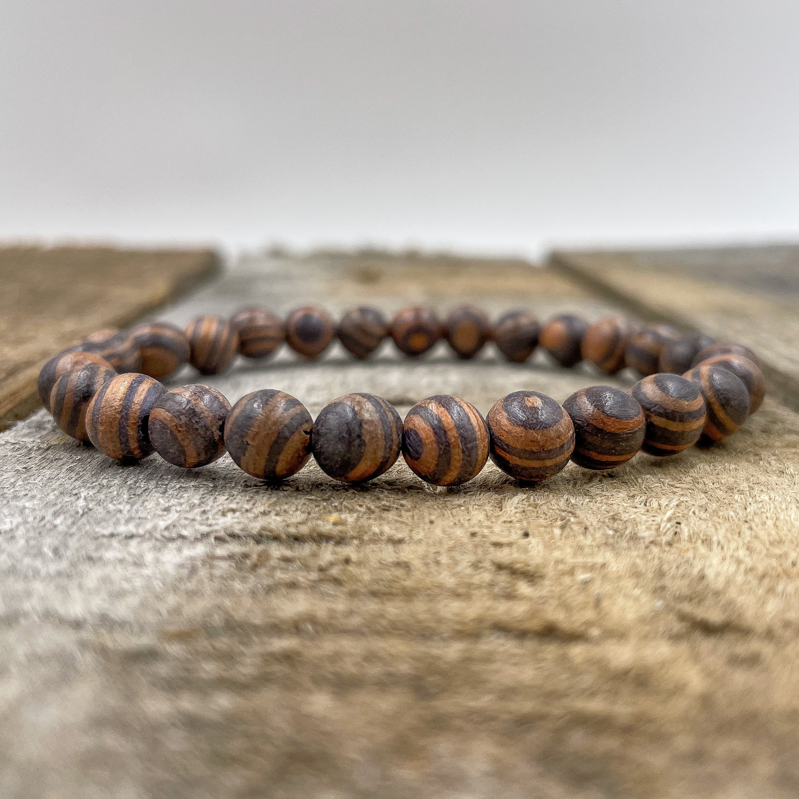 Union Zebra Rosewood Mala Beaded Bracelet – Handmade 8mm Natural Wood Bracelet for Balance, Strength & Everyday Style