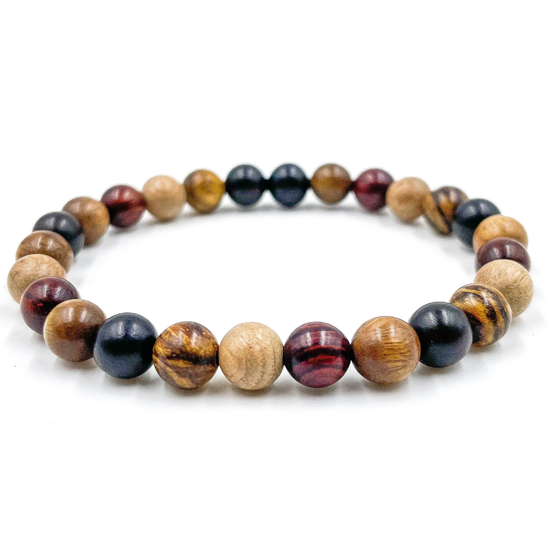All Mixed Up Fall Mala Beaded Bracelet – Handmade Natural Wood Beads, Bohemian Meditation Jewelry