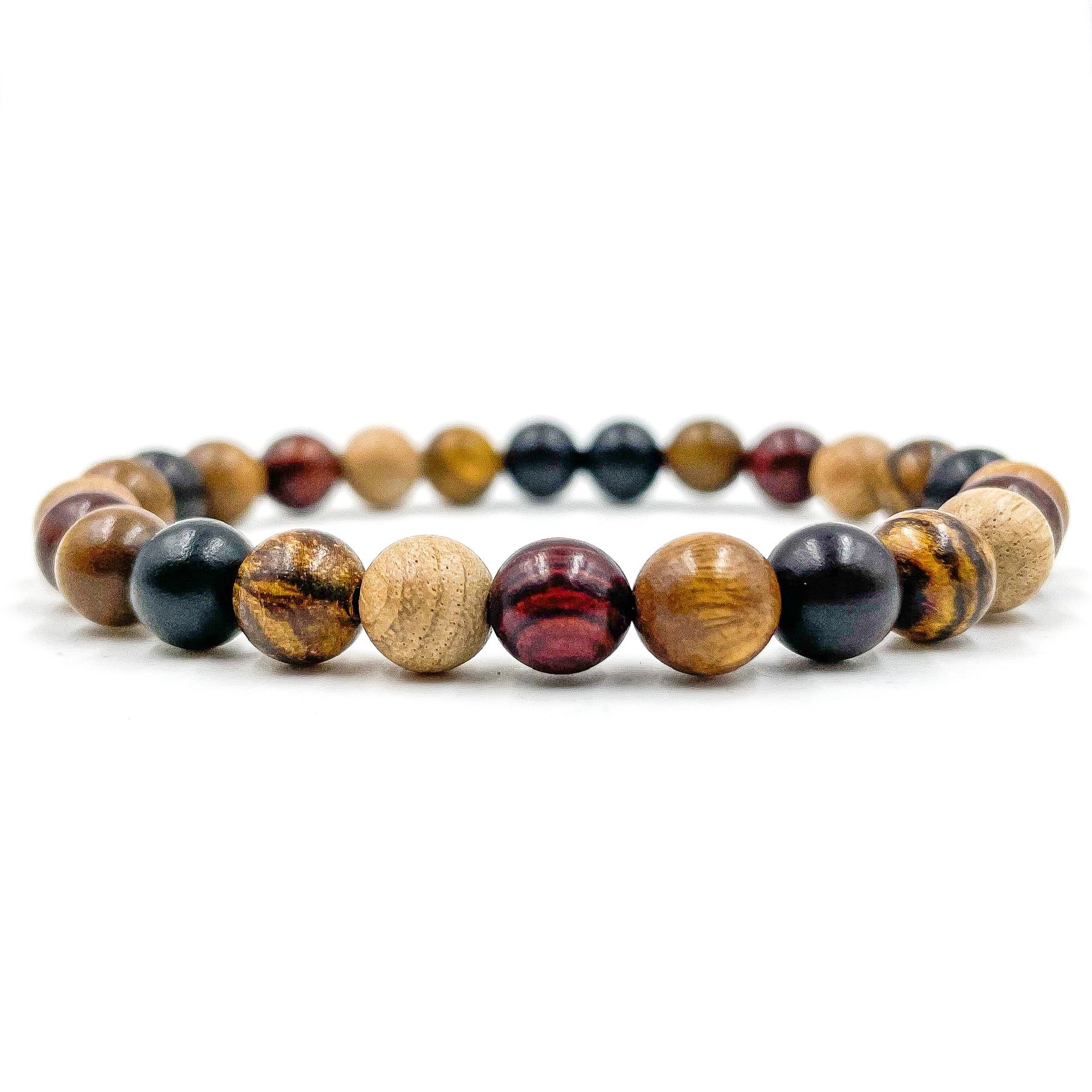 All Mixed Up Fall Mala Beaded Bracelet – Handmade Natural Wood Beads, Bohemian Meditation Jewelry