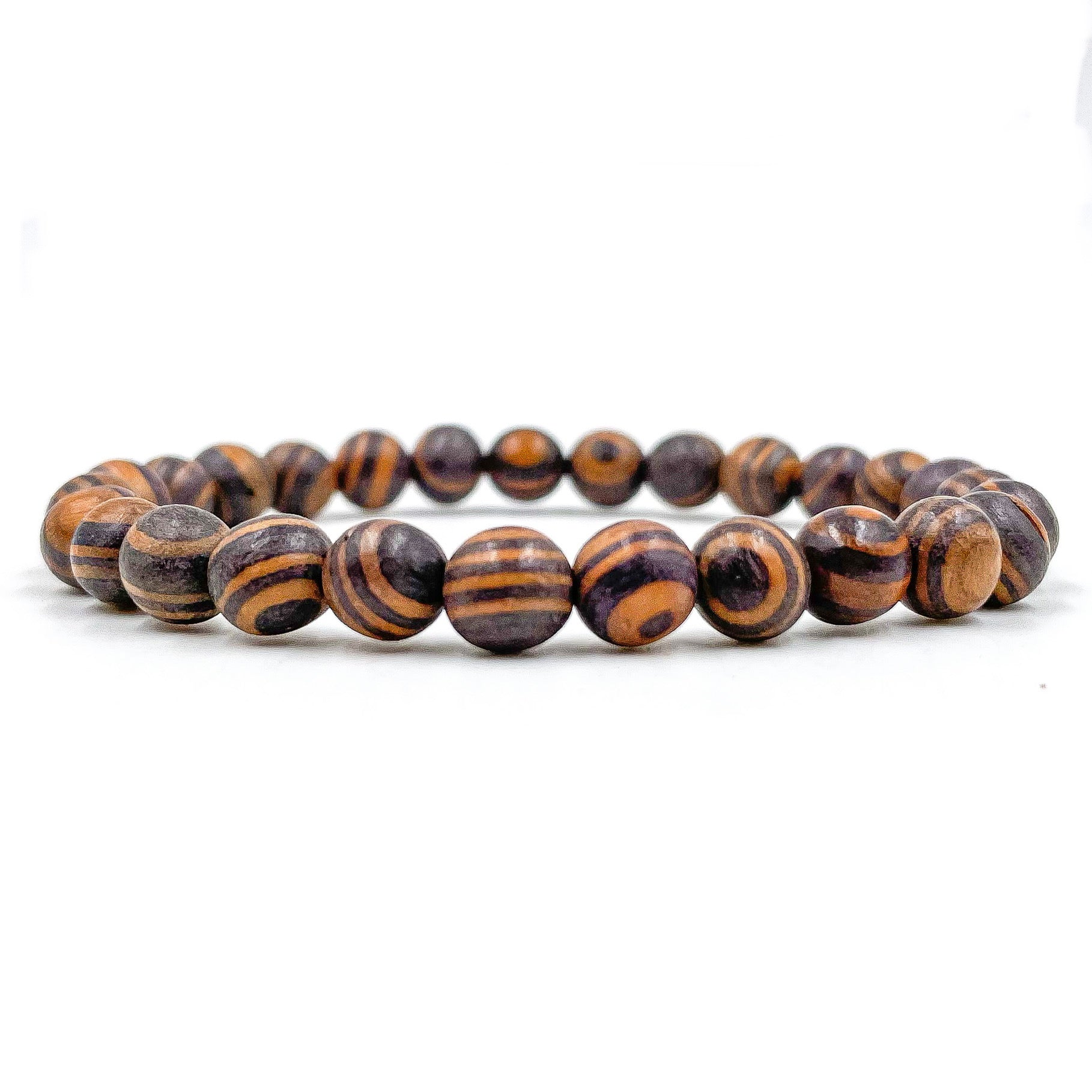 Union Zebra Rosewood Mala Beaded Bracelet – Handmade 8mm Natural Wood Bracelet for Balance, Strength & Everyday Style