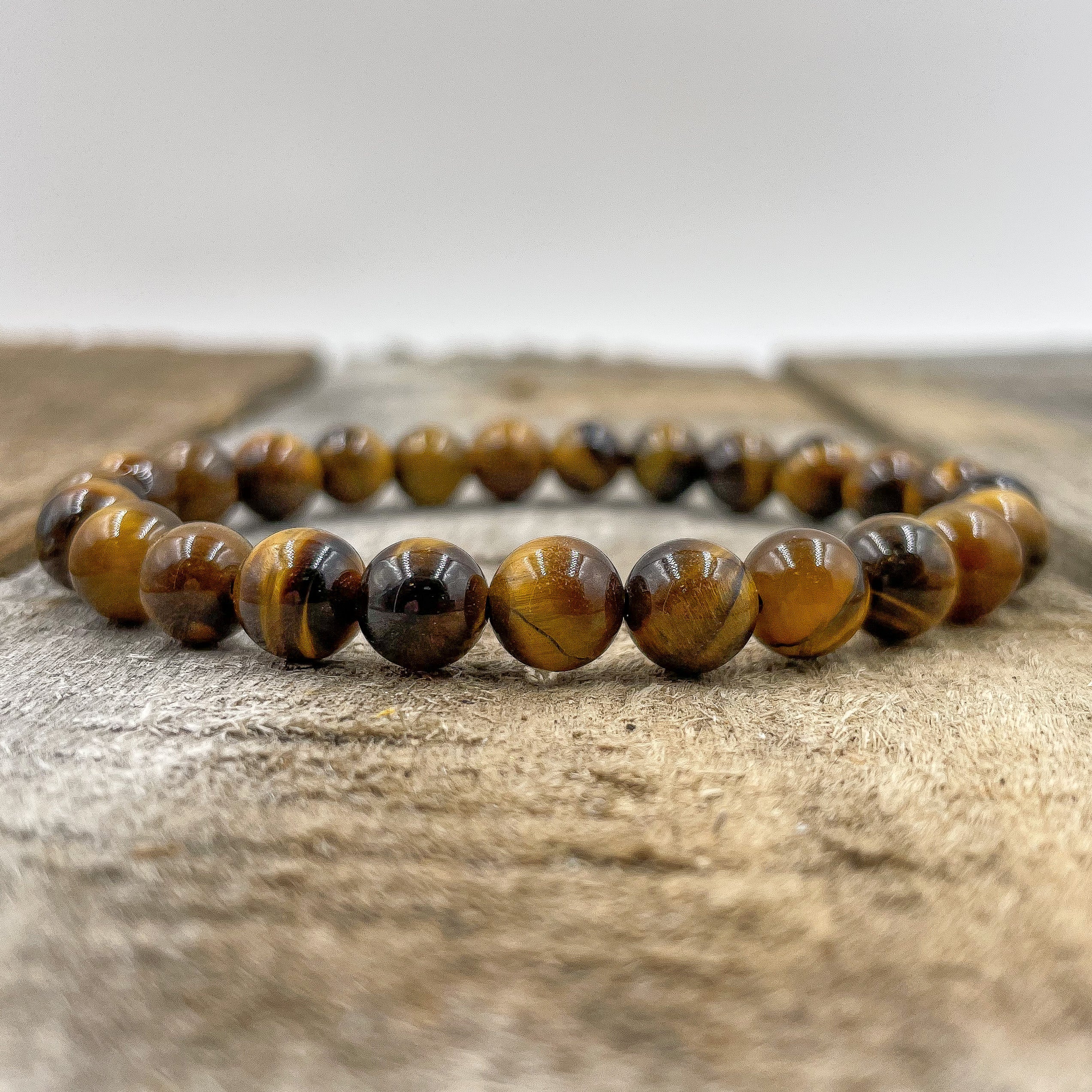 Tiger Eye Gemstone Beaded Bracelet – 8mm Natural Stone Beads, Stretch Cord, Handmade Spiritual Jewelry
