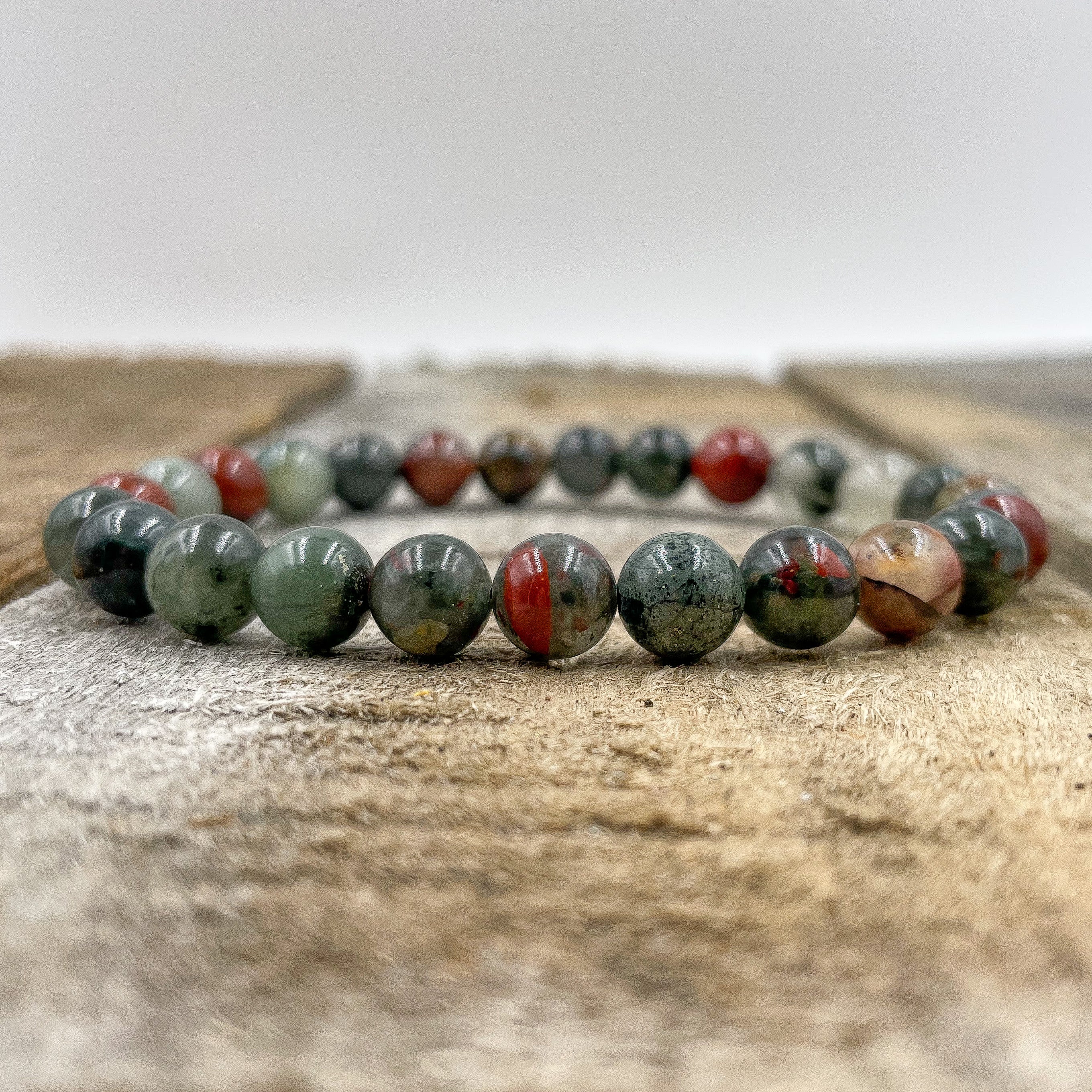 Union Bloodstone Gemstone Bracelet – Handmade 8mm Natural Stone Mala Beads for Strength, Balance & Energy