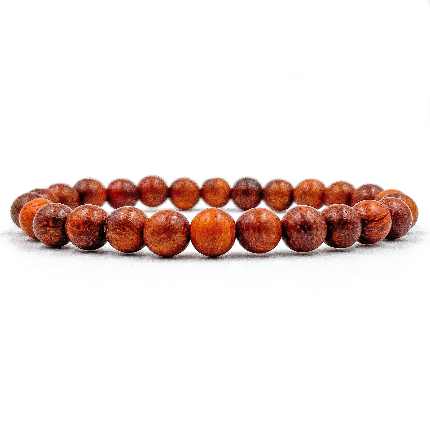 Union Red Rosewood Mala Beaded Bracelet – Handmade 8mm Natural Wooden Beads, Stretch Fit Meditation Bracelet with Lifetime Warranty