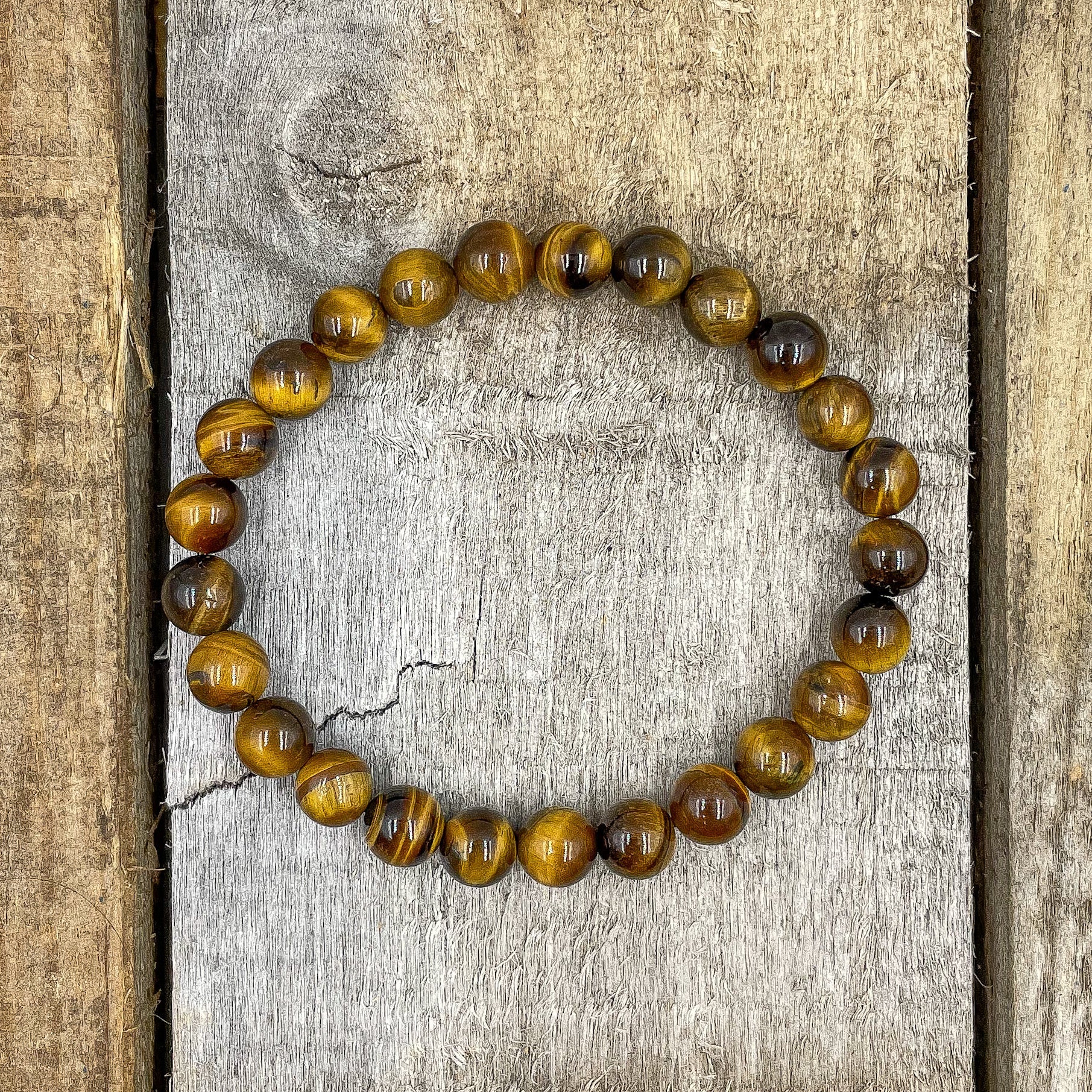 Tiger Eye Gemstone Beaded Bracelet – 8mm Natural Stone Beads, Stretch Cord, Handmade Spiritual Jewelry