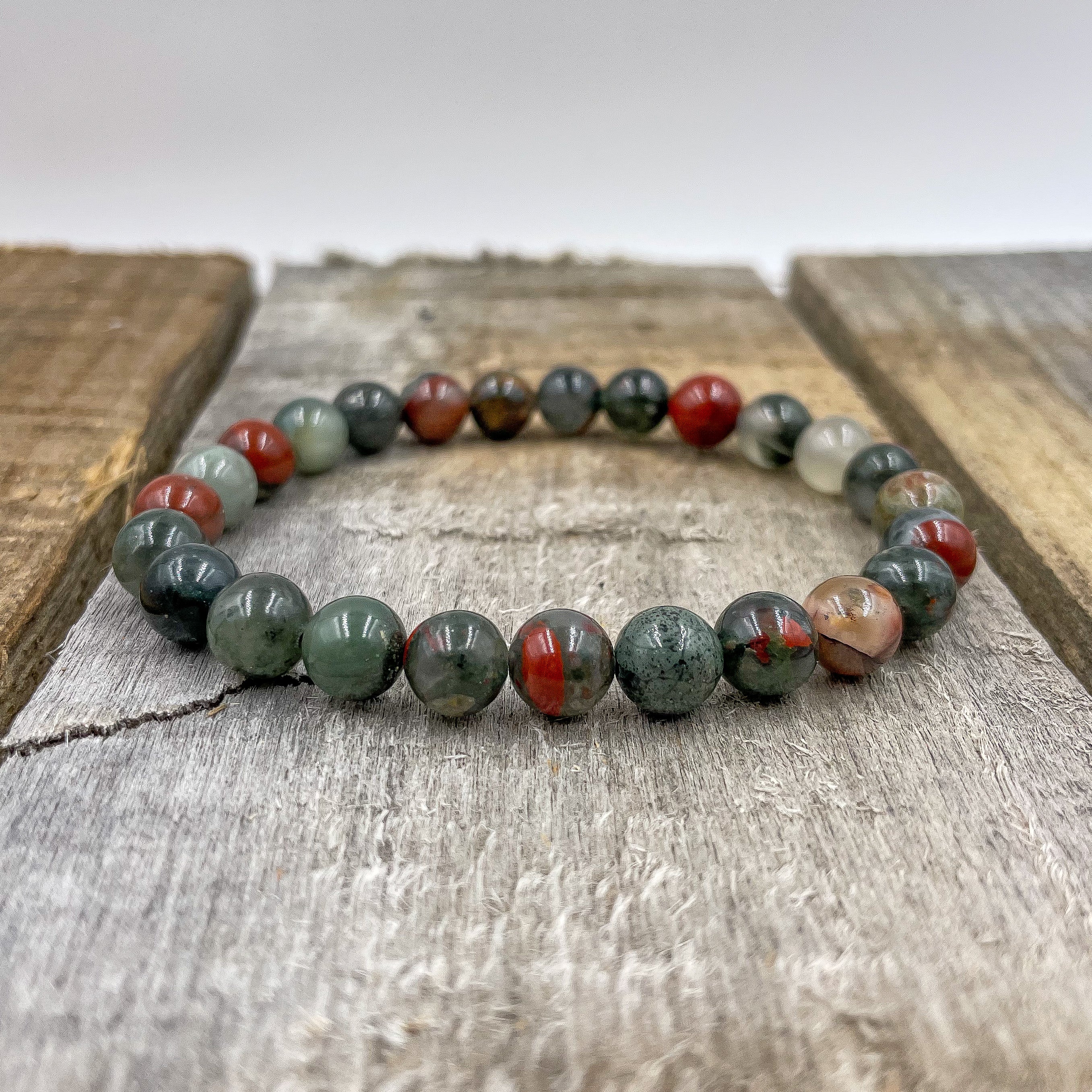Union Bloodstone Gemstone Bracelet – Handmade 8mm Natural Stone Mala Beads for Strength, Balance & Energy