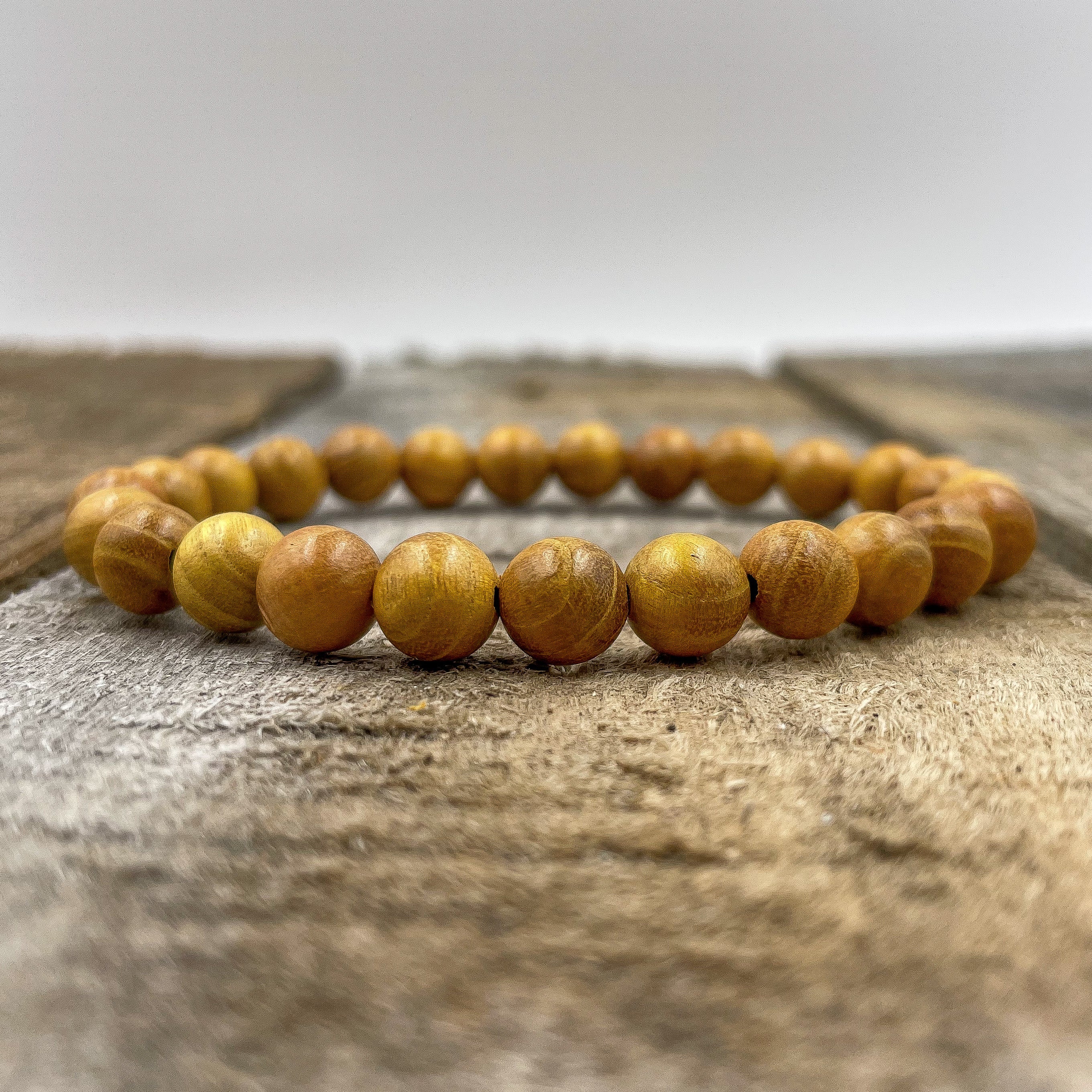 Union Yellow Sandalwood Mala Beaded Bracelet – Handmade 8mm Natural Wood Bracelet for Calmness, Meditation & Everyday Style