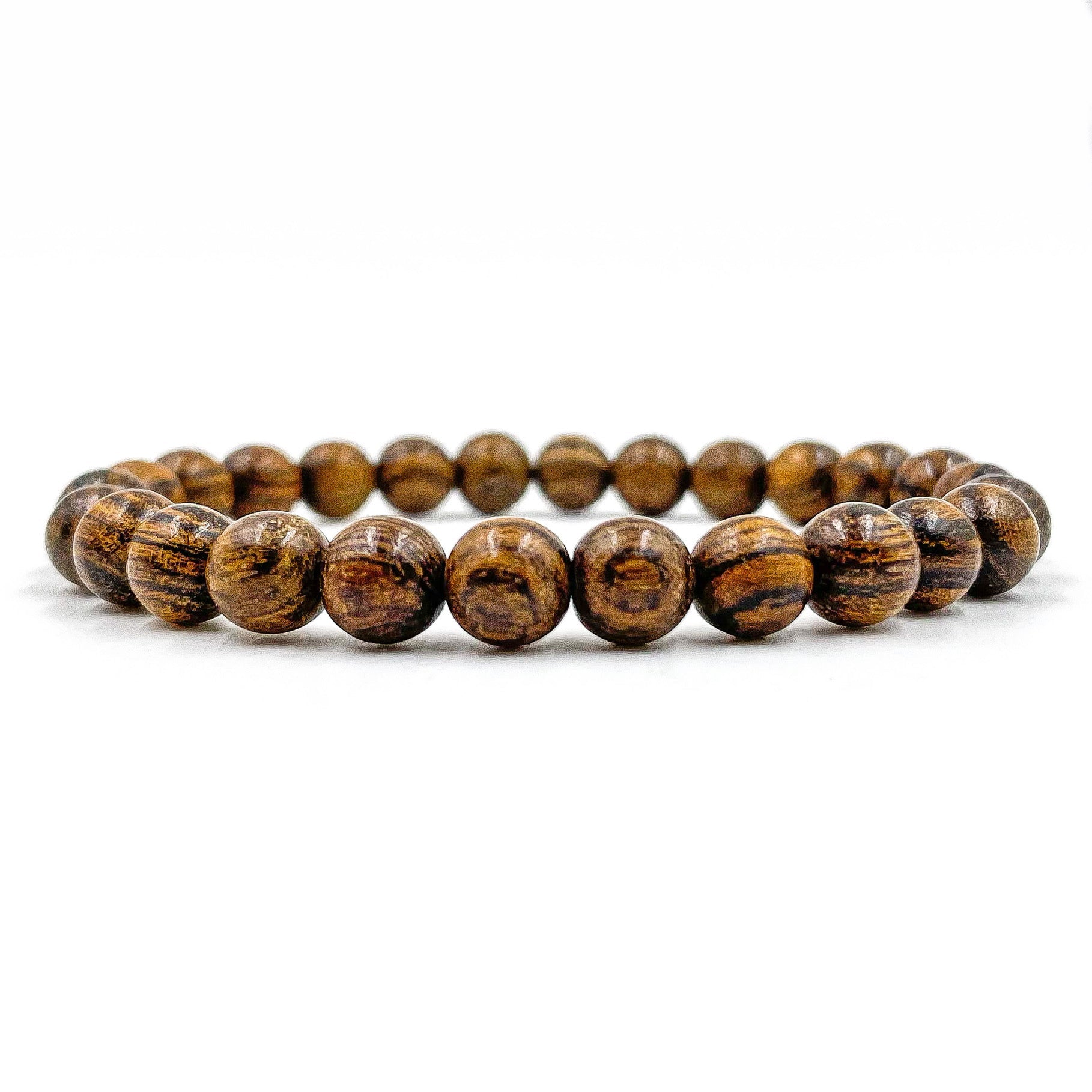 Union Tigerskin Sandalwood Mala Beaded Bracelet – 8mm Natural Wooden Beads for Men & Women