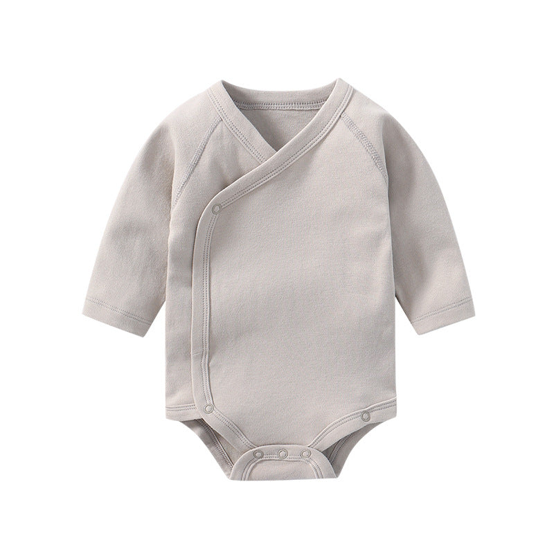 Baby Unisex Cotton Long Sleeve Onesie – Multi-Color Solid Bodysuit with Slanting Button, Newborn Infant Outfit (0–12M)