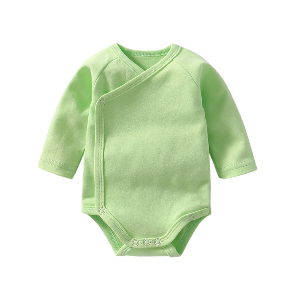 Baby Unisex Cotton Long Sleeve Onesie – Multi-Color Solid Bodysuit with Slanting Button, Newborn Infant Outfit (0–12M)