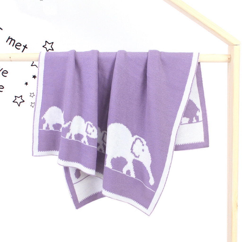 Kids Cartoon Elephant Knitted Blanket – Soft Cotton Embroidered Baby Blanket for Boys & Girls