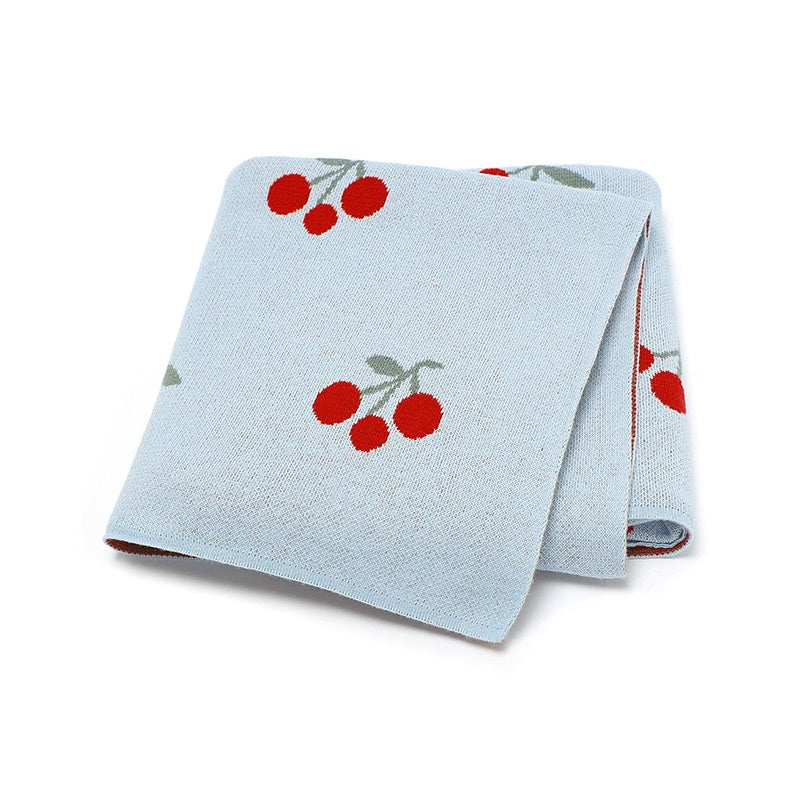Knitted Baby Blanket with Cherry Pattern – Soft, Breathable Cotton for Boys & Girls