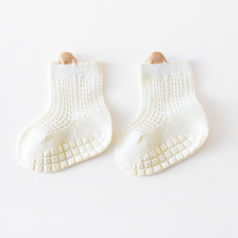 Baby Non Slip Toddler Socks – Thin Breathable Cotton Summer Socks with Anti-Skid Silicone Bottoms | Lightweight Solid Color Infant & Toddler Socks for Boys & Girls
