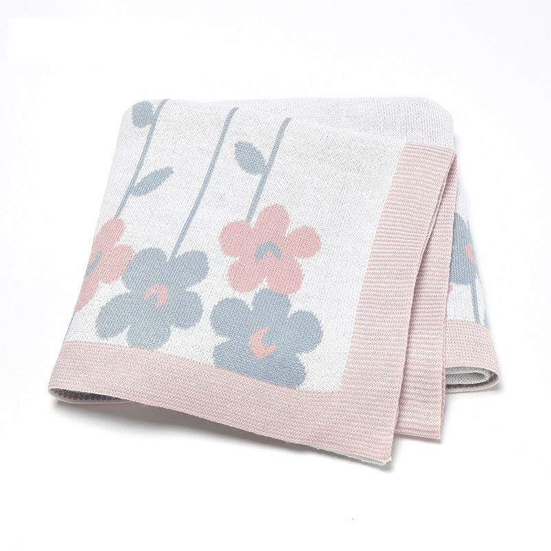 Knitted Baby Blanket with Flower Design – Soft, Lightweight & Breathable for Newborn Boys and Girls