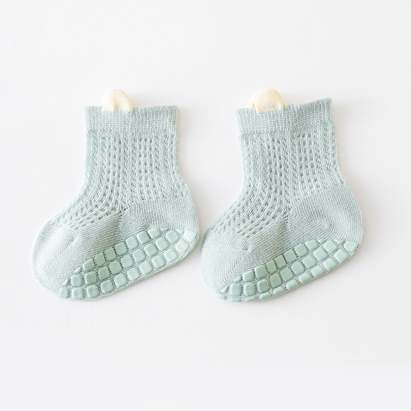 Baby Non Slip Toddler Socks – Thin Breathable Cotton Summer Socks with Anti-Skid Silicone Bottoms | Lightweight Solid Color Infant & Toddler Socks for Boys & Girls
