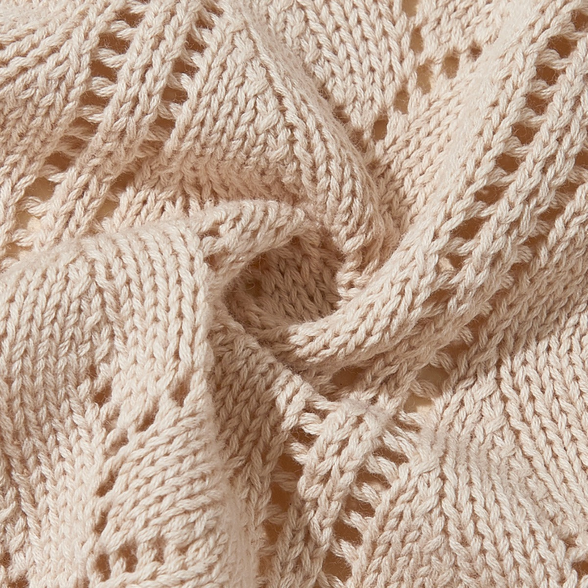 New Knitted Baby Blanket with Hollow-Out Herringbone Design – Pure Cotton Solid Color for All Seasons (Unisex)
