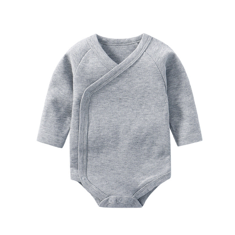 Baby Unisex Cotton Long Sleeve Onesie – Multi-Color Solid Bodysuit with Slanting Button, Newborn Infant Outfit (0–12M)